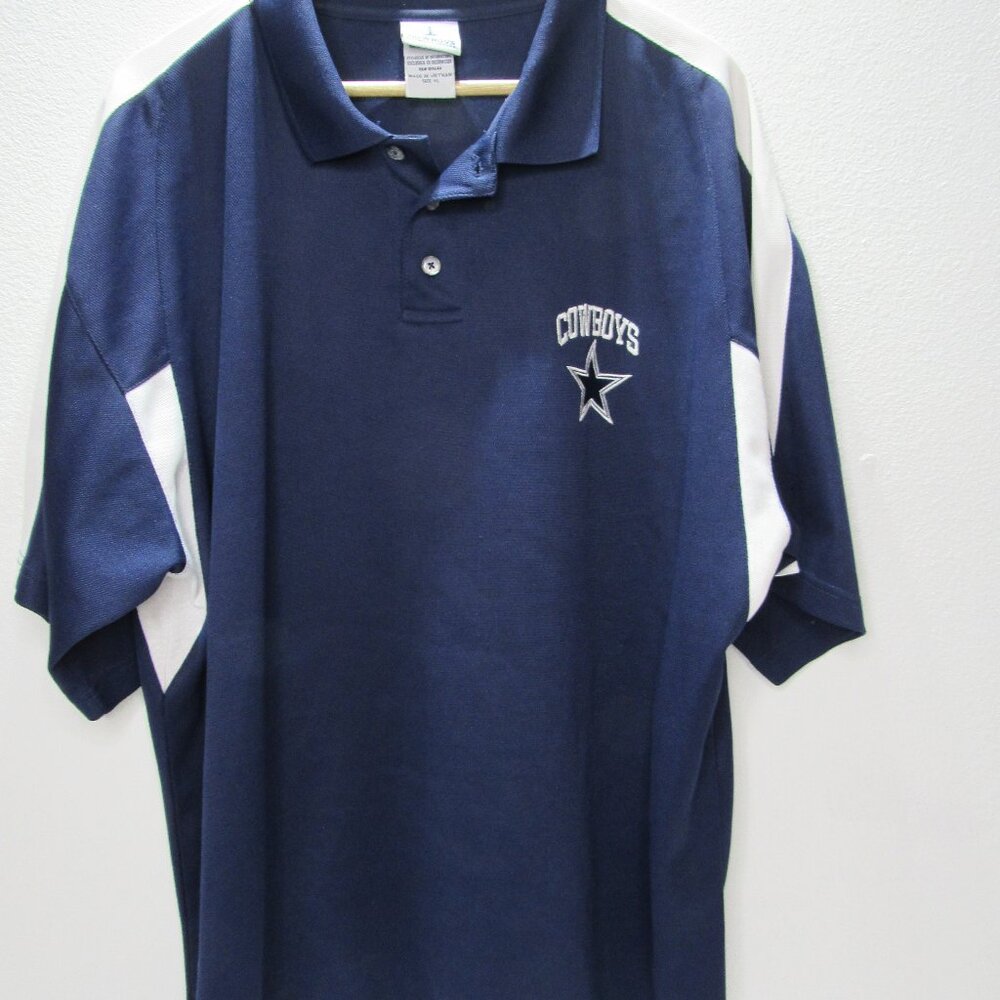 Dallas Cowboys Apparel Blue Polyester Knit Button Collar Shirt Men XL
